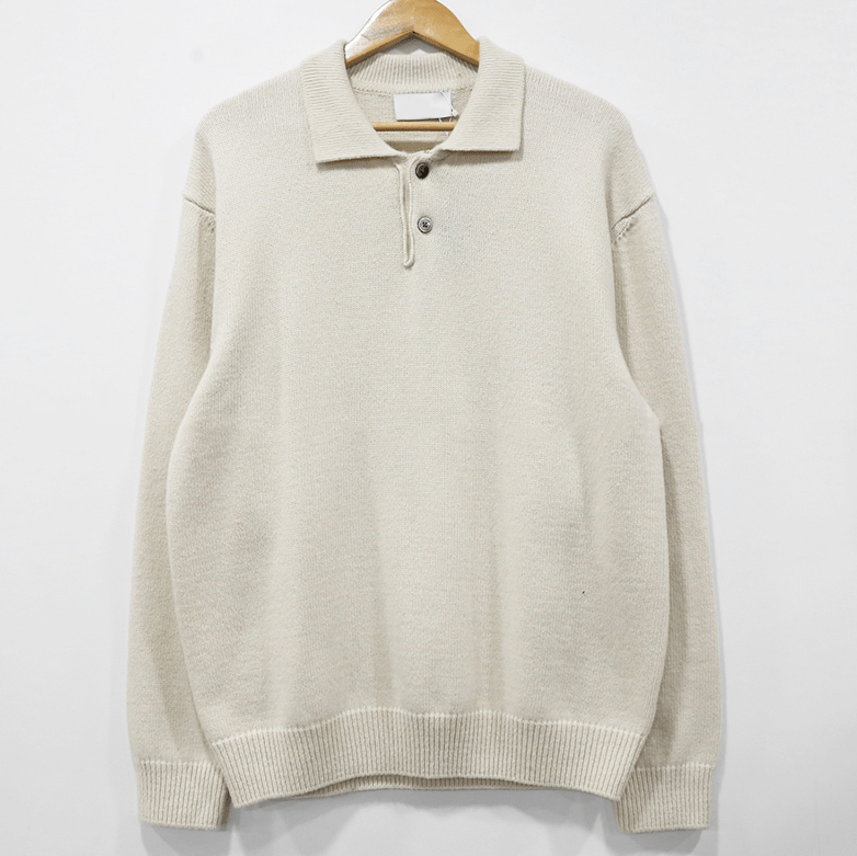 KNITTED COLLAR QUARTER BUTTON-UP SWEATER