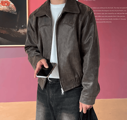 OLD BROWN RODEO LEATHER ZIP-UP JACKET