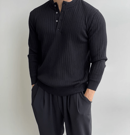 VERTICAL KNIT HENLEY COLLAR LONG SLEEVE