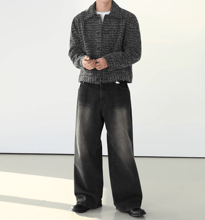 WASHED BLACK WIDE STRAIGHT DENIM JEANS