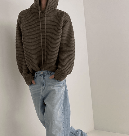 STRIPED KNITTED PULLOVER HOODIE