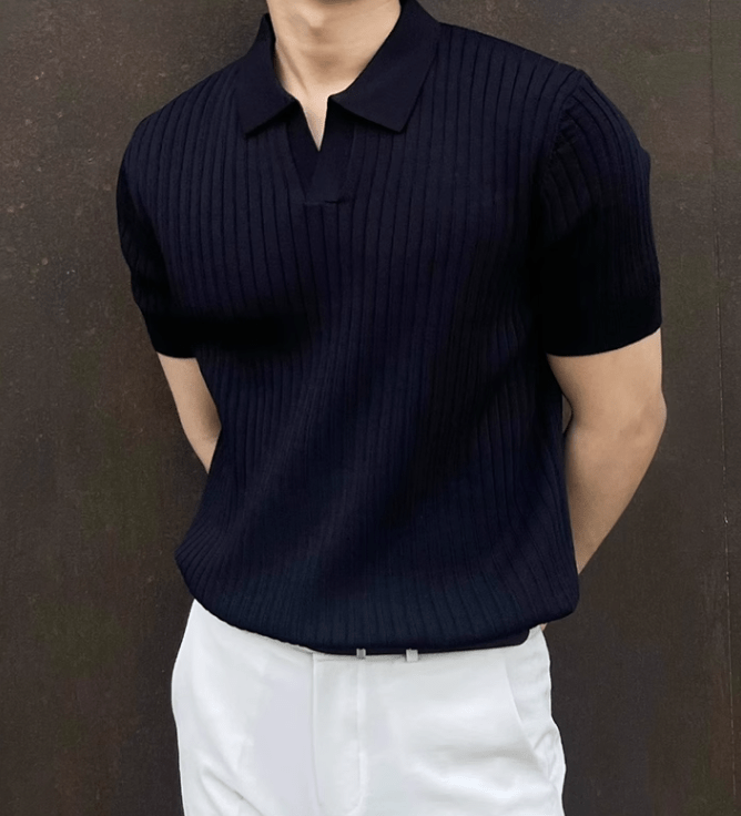 VERTICAL KNIT POLO SHORT SLEEVE