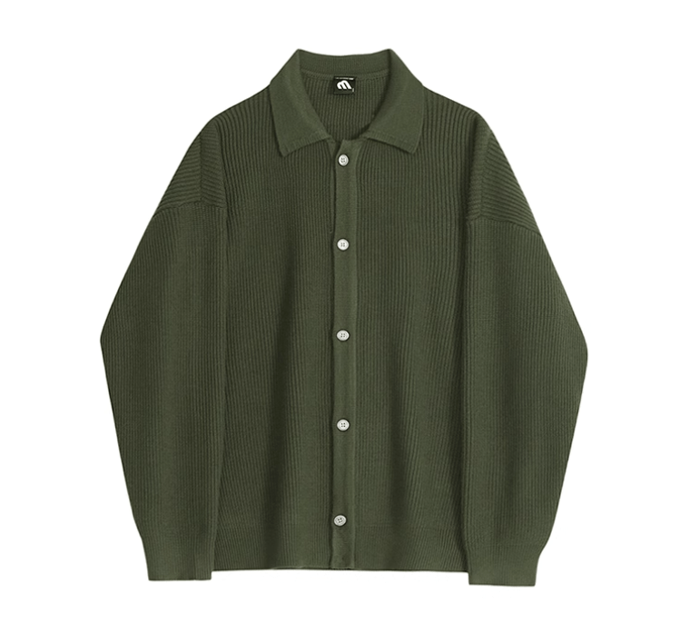 GREEN KNIT BUTTON-UP SWEATER