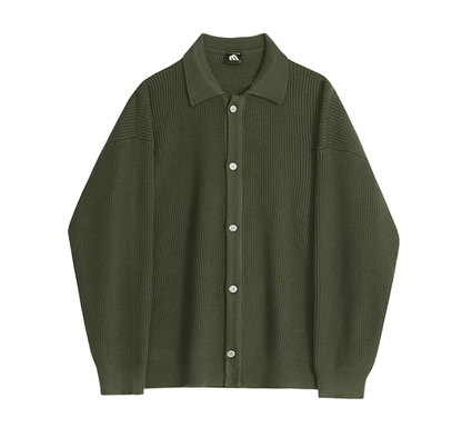GREEN KNIT BUTTON-UP SWEATER