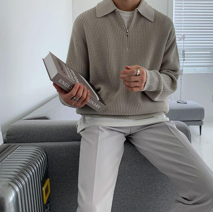 KNITTED HALF ZIP-UP COLLAR SWEATER