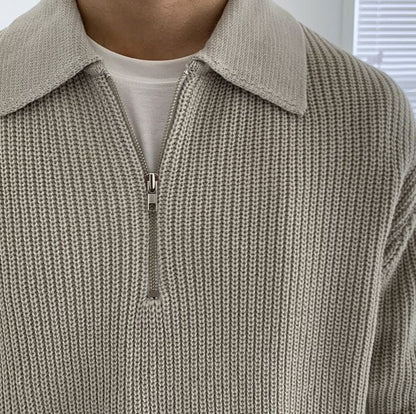 KNITTED HALF ZIP-UP COLLAR SWEATER