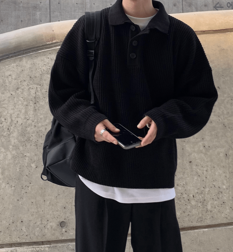 KNITTED BUTTON-UP SHIRT SWEATER