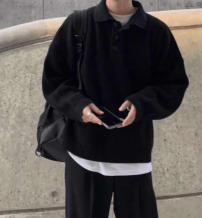 KNITTED BUTTON-UP SHIRT SWEATER