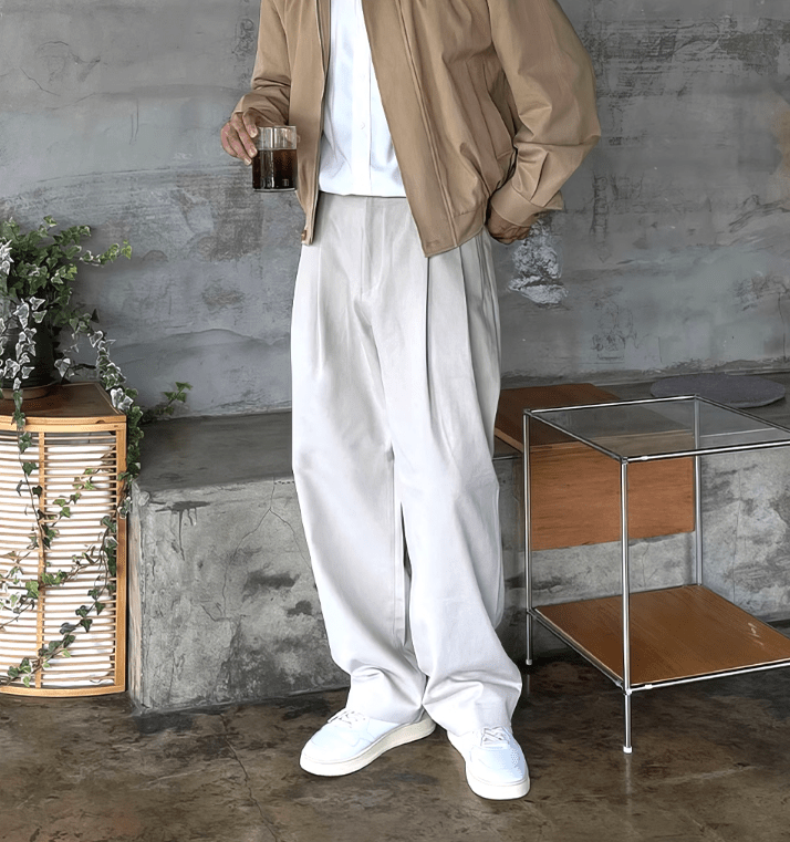 FOLDED PLEATED STRAIGHT PANTS