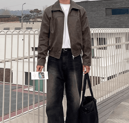 OLD BROWN RODEO LEATHER ZIP-UP JACKET