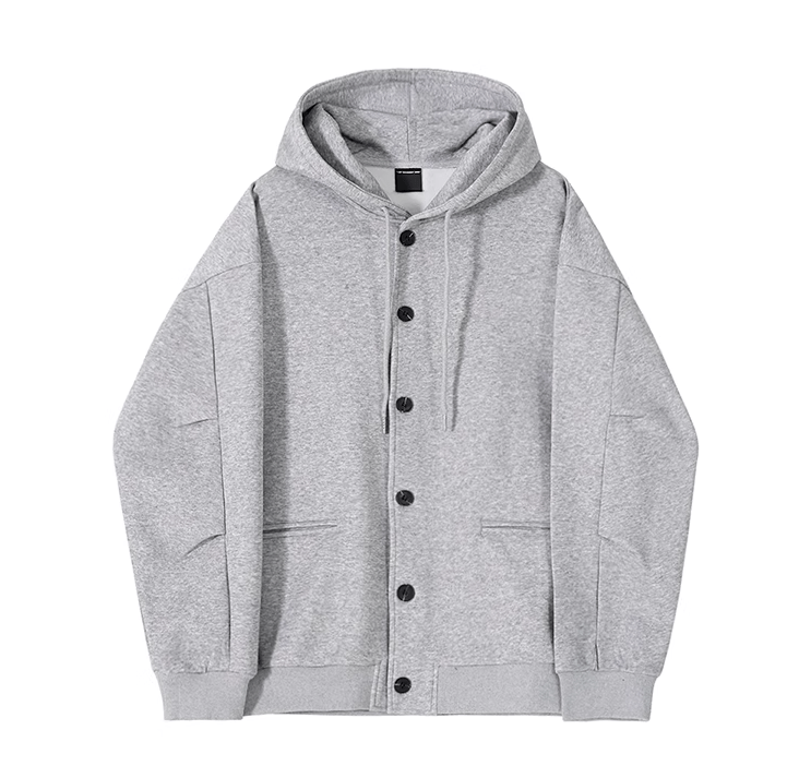 GRAY BUTTON-UP HOODIE & WIDE SWEATPANTS