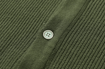 GREEN KNIT BUTTON-UP SWEATER