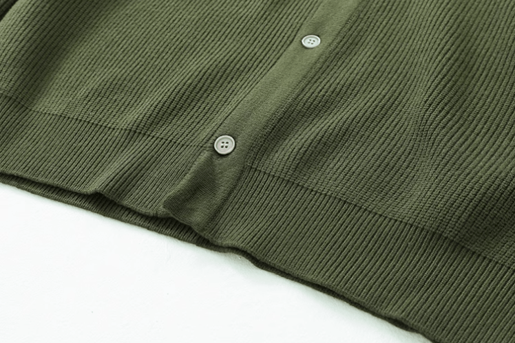 GREEN KNIT BUTTON-UP SWEATER