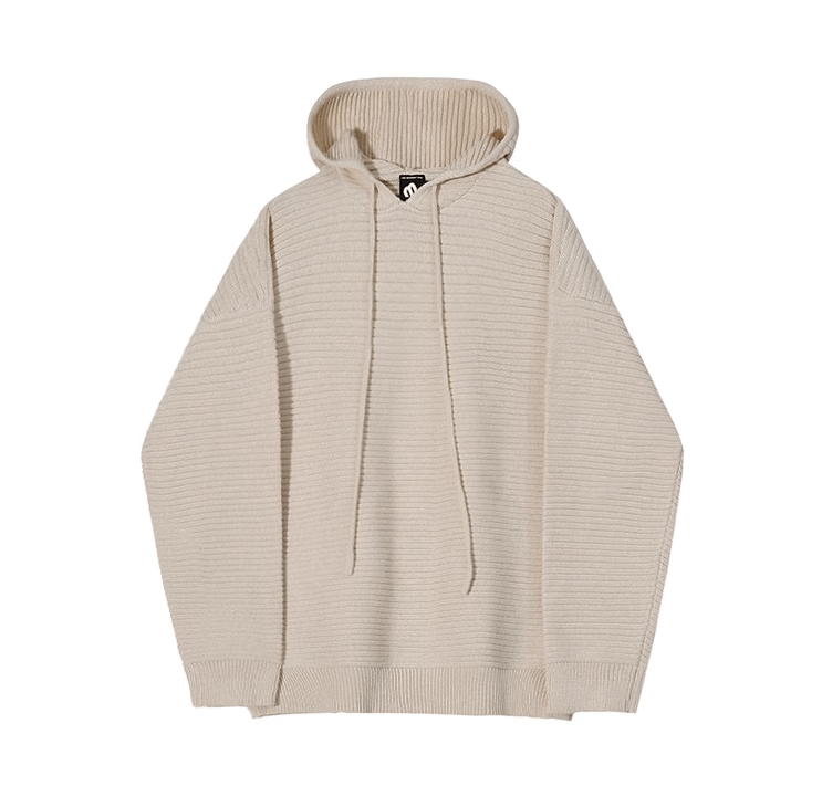 STRIPED KNITTED PULLOVER HOODIE