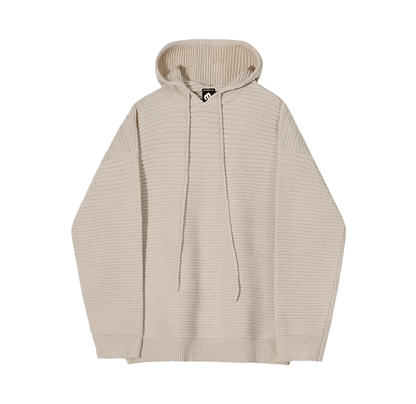 STRIPED KNITTED PULLOVER HOODIE
