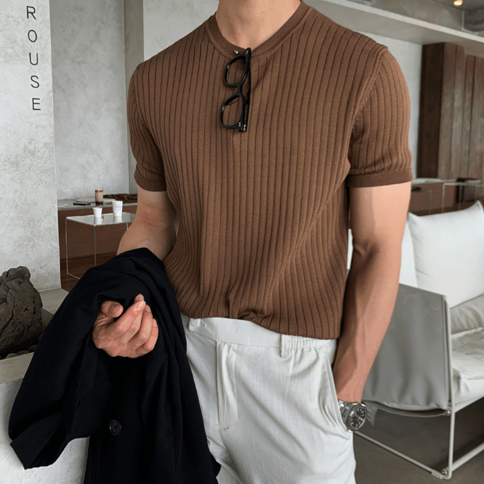 VERTICAL KNIT SHORT SLEEVE SHIRT