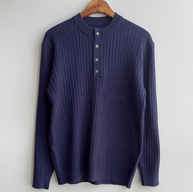 VERTICAL KNIT HENLEY COLLAR LONG SLEEVE