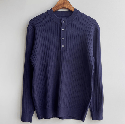 VERTICAL KNIT HENLEY COLLAR LONG SLEEVE