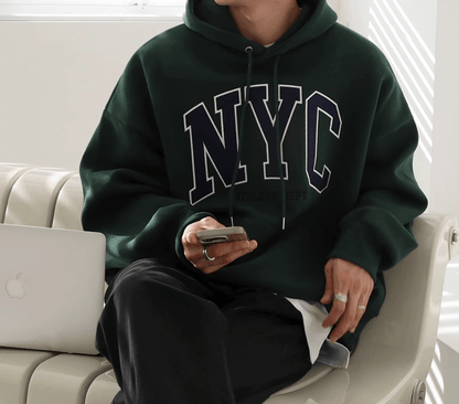 NYC EMBROIDERED LETTERED PULLOVER HOODIE
