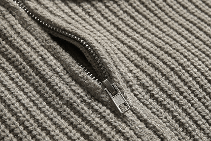 KNITTED HALF ZIP-UP COLLAR SWEATER