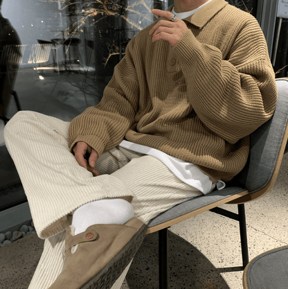 KNITTED BUTTON-UP SHIRT SWEATER