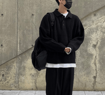 KNITTED BUTTON-UP SHIRT SWEATER