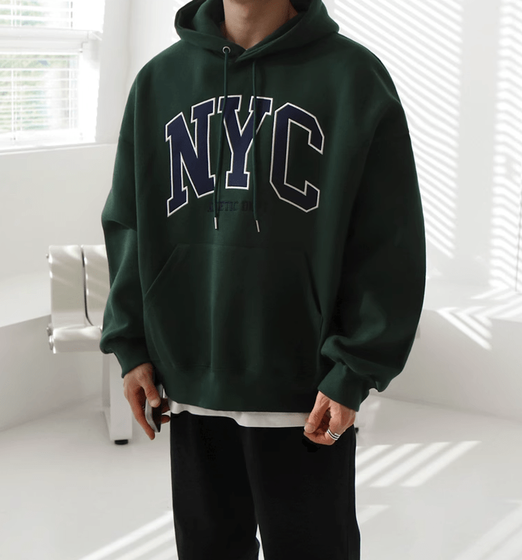 NYC EMBROIDERED LETTERED PULLOVER HOODIE