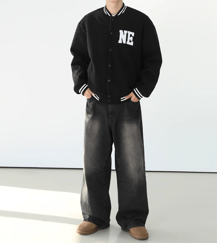 WASHED BLACK WIDE STRAIGHT DENIM JEANS