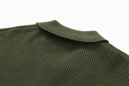 GREEN KNIT BUTTON-UP SWEATER