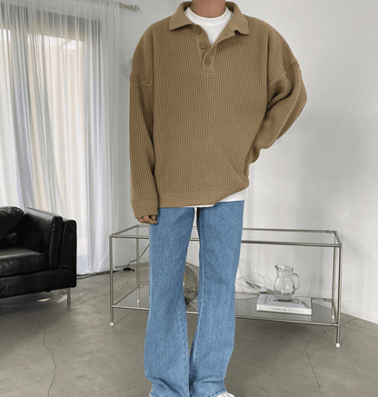 KNITTED BUTTON-UP SHIRT SWEATER