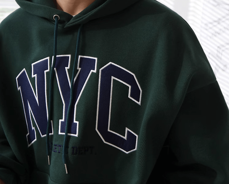 NYC EMBROIDERED LETTERED PULLOVER HOODIE
