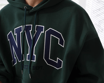 NYC EMBROIDERED LETTERED PULLOVER HOODIE