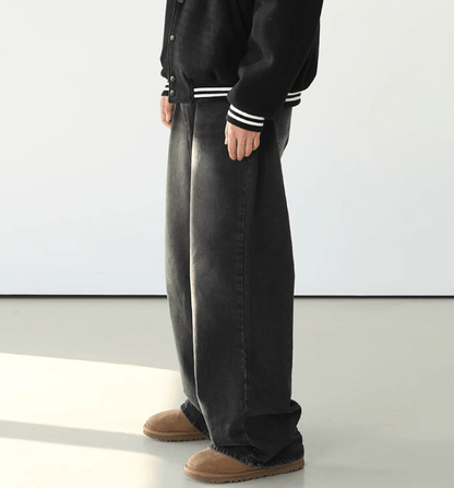 WASHED BLACK WIDE STRAIGHT DENIM JEANS