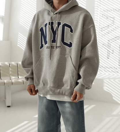 NYC EMBROIDERED LETTERED PULLOVER HOODIE