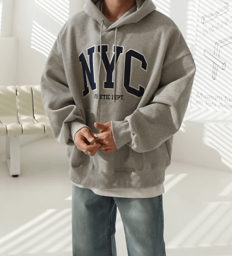 NYC EMBROIDERED LETTERED PULLOVER HOODIE
