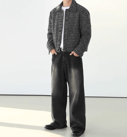 WASHED BLACK WIDE STRAIGHT DENIM JEANS