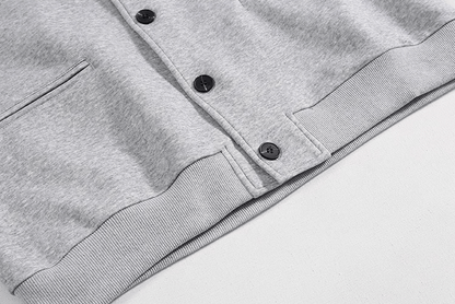 GRAY BUTTON-UP HOODIE & WIDE SWEATPANTS