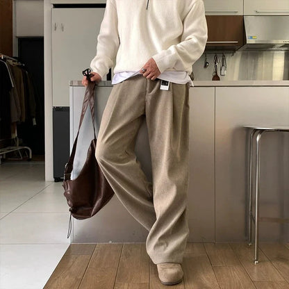 KHAKI BROWN PLEATED STRAIGHT PANTS