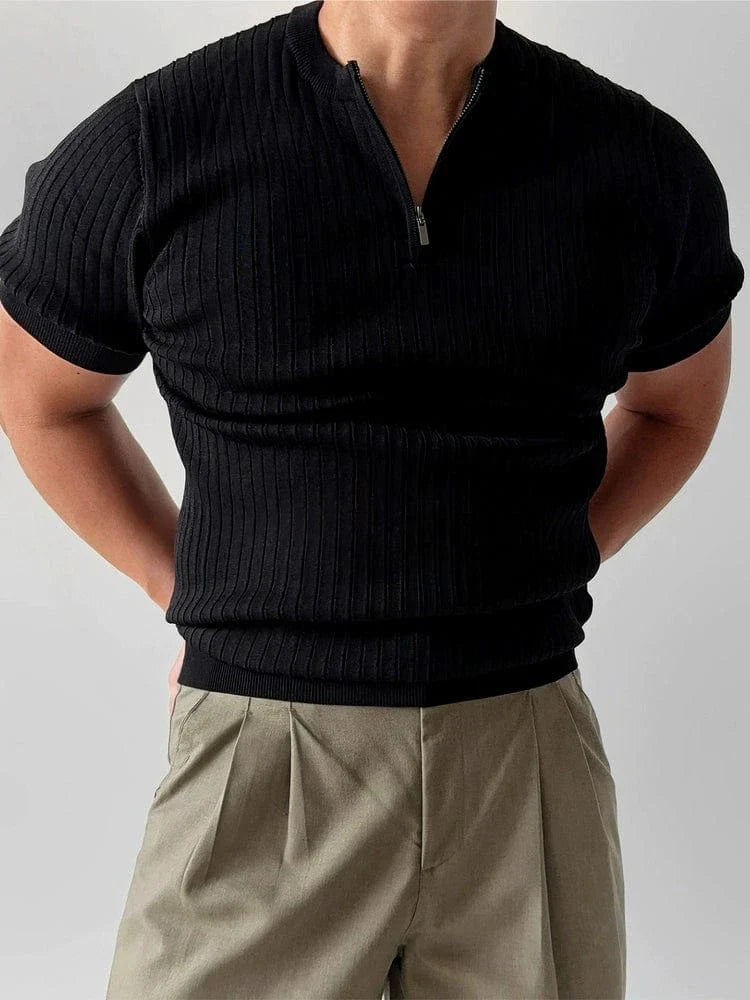 SLIM HALF ZIP KNIT SHORT SLEEVE
