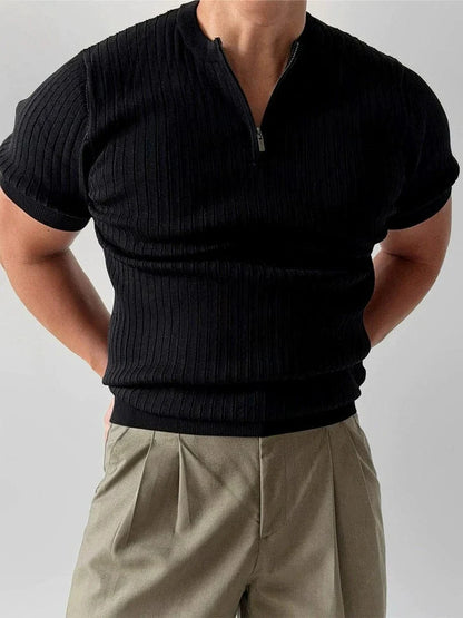 SLIM HALF ZIP KNIT SHORT SLEEVE