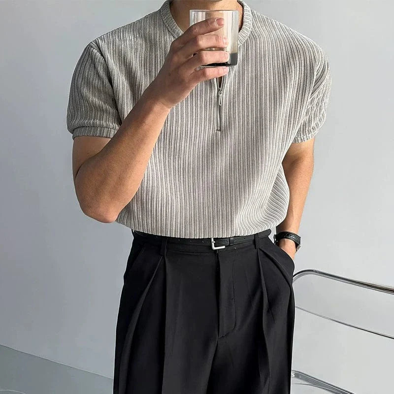 KNIT HALF ZIP SHORT SLEEVE