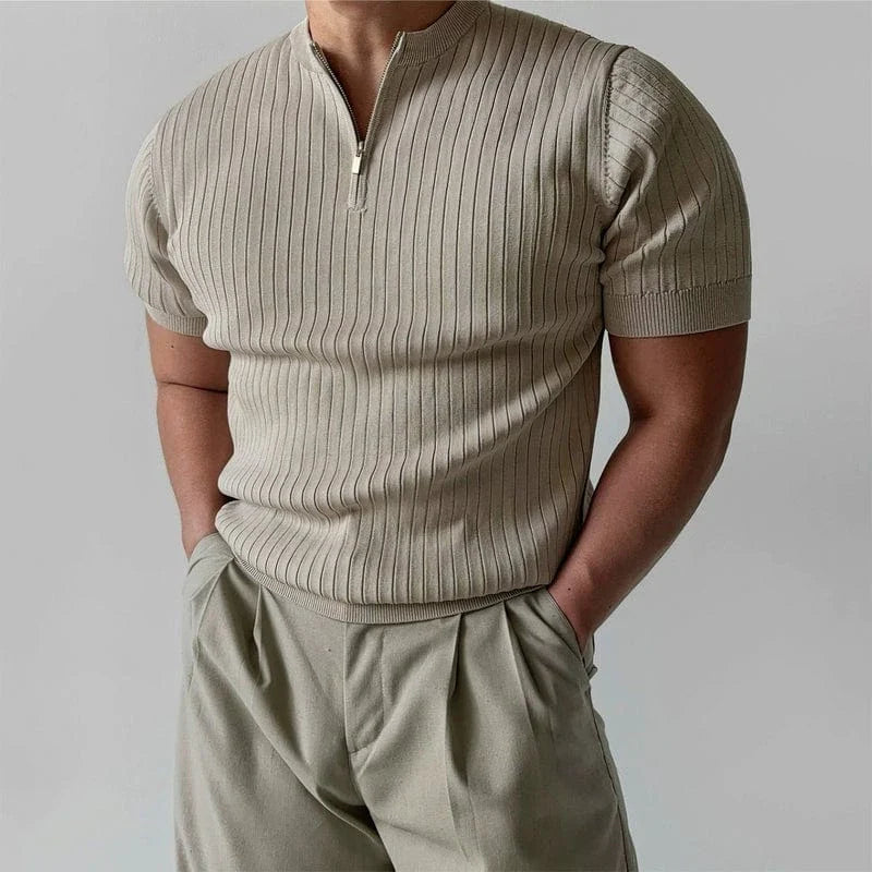 SLIM HALF ZIP KNIT SHORT SLEEVE