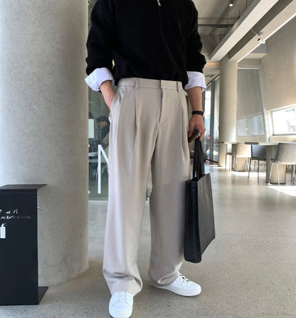 FOLDED PLEATED STRAIGHT PANTS