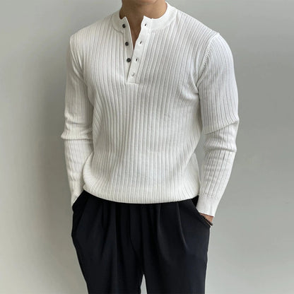 VERTICAL KNIT HENLEY COLLAR LONG SLEEVE