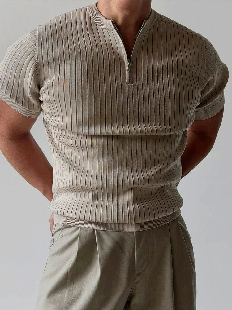 SLIM HALF ZIP KNIT SHORT SLEEVE