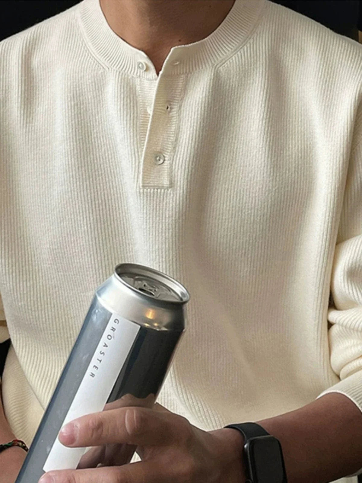 KNIT HENLEY COLLAR LONGSLEEVE