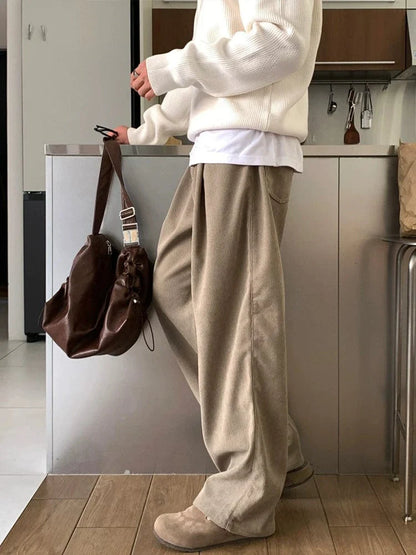 KHAKI BROWN PLEATED STRAIGHT PANTS