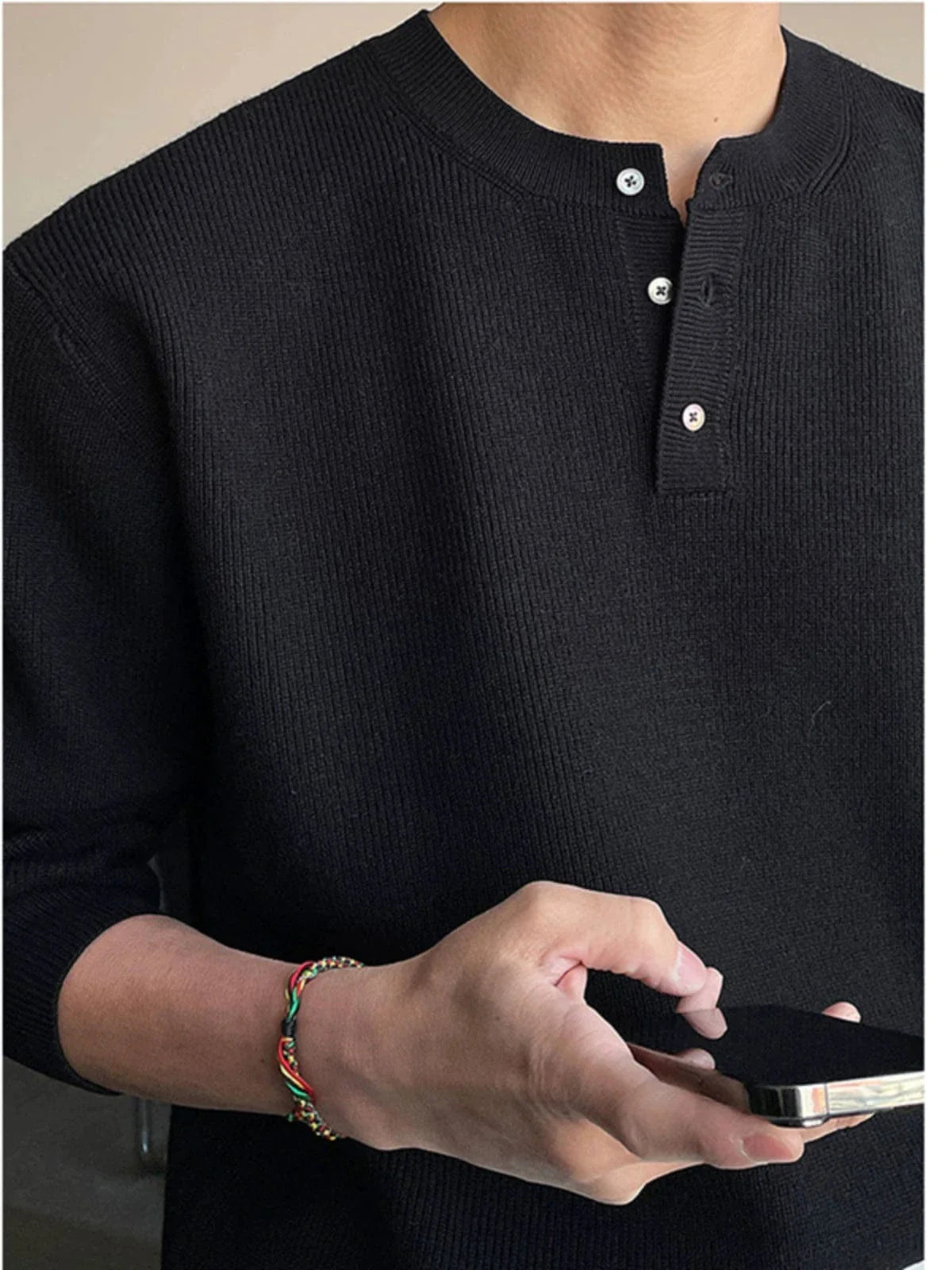 KNIT HENLEY COLLAR LONGSLEEVE