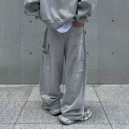 GRAY BUTTON-UP HOODIE & WIDE SWEATPANTS