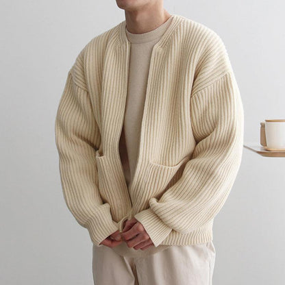 KNITTED ROUND-NECK CARDIGAN SWEATER